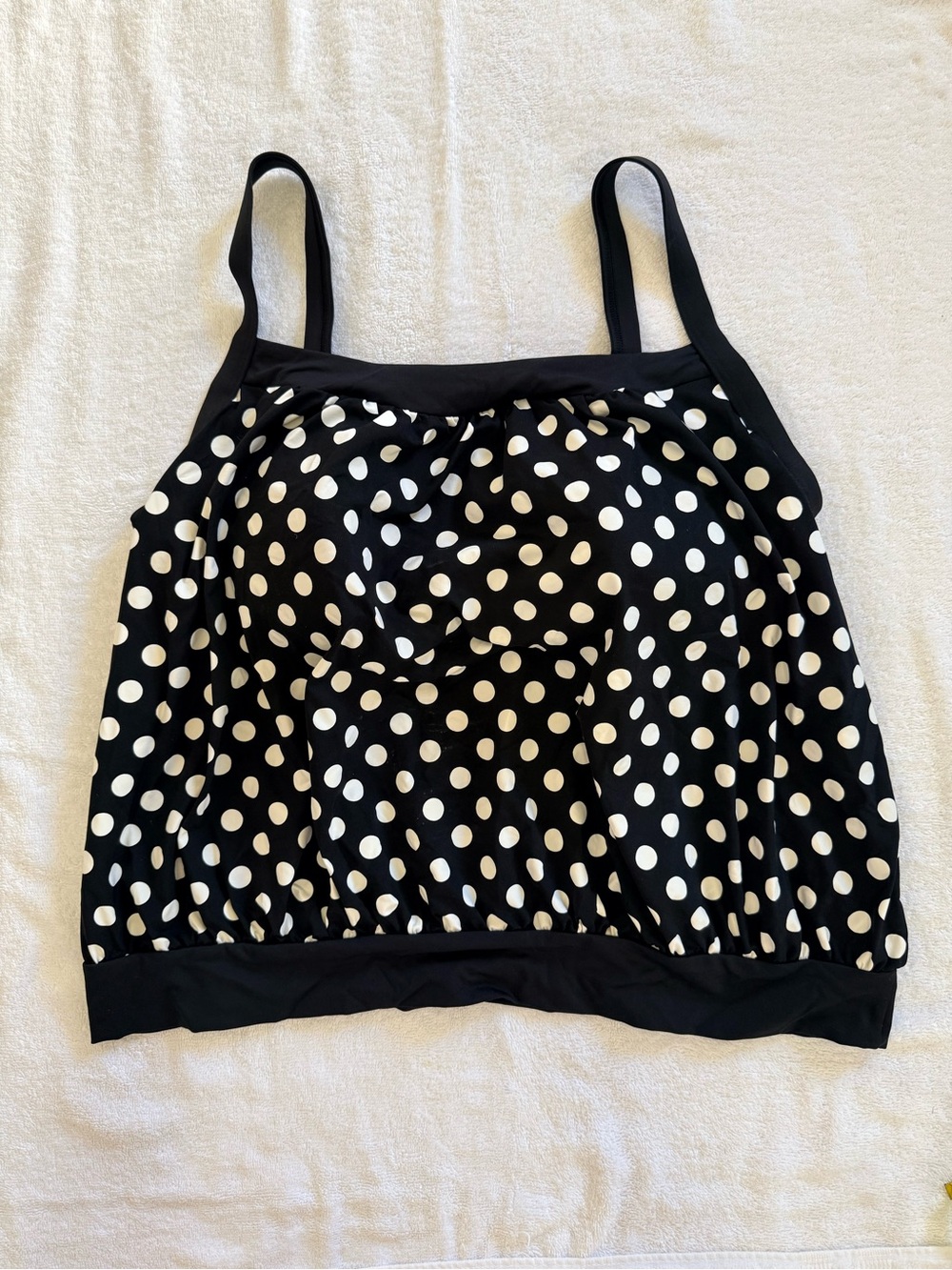20W women’s Lands' End Black Tankini Swim Top with White Polka Dots